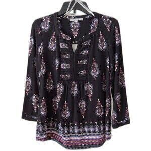 Daniel Rainn Paisley & Floral L/S Top STUNNING Black & Purple Womens Size S NWOT